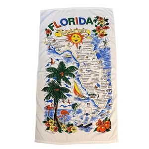 Vintage 1980s 1990s Florida Terry Cotton Beach Pool Bath Towel 29"x50"